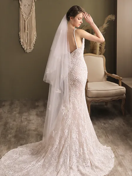 Stunning Tulle Two-Tier Waltz Bridal Veils With Applique