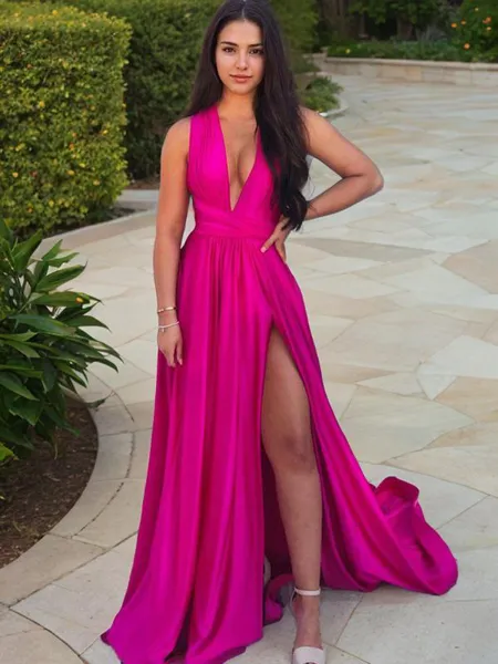 A-line V-Neck Sleeveless...