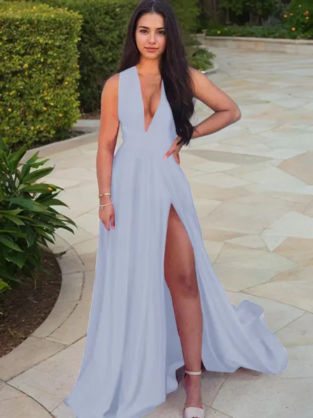 A-line V-Neck Sleeveless...