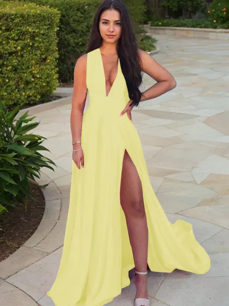 A-line V-Neck Sleeveless...