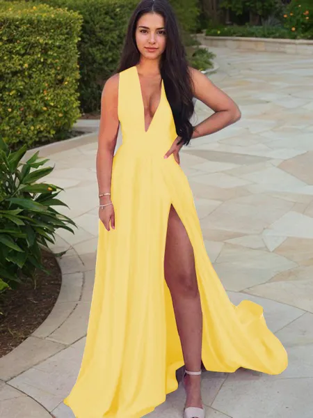 A-line V-Neck Sleeveless...