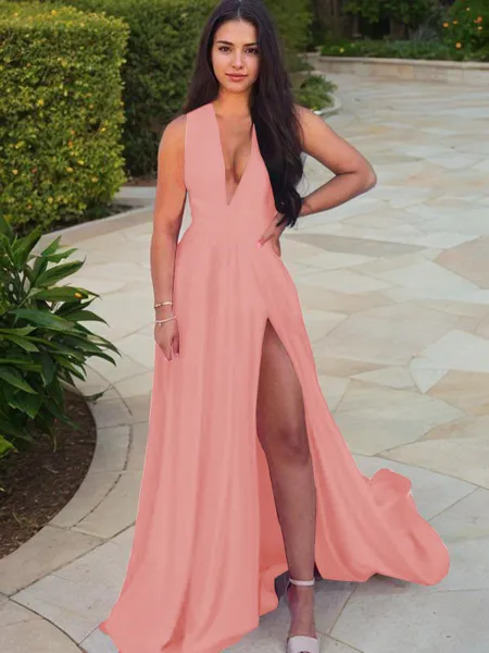 A-line V-Neck Sleeveless...