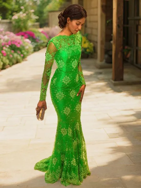 A-line High Neck Long...