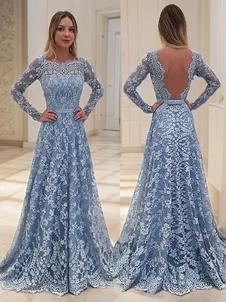 A-line Bateau Long Sleeves...