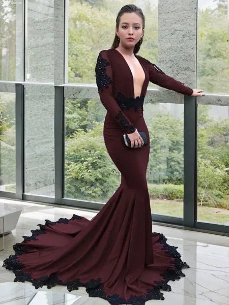 Trumpet/Mermaid V-Neck Long...