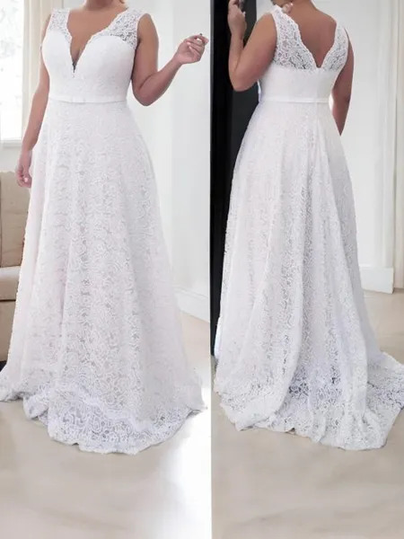 A-line V-Neck Sleeveless...