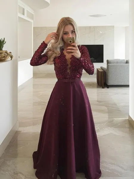 A-line Scoop Long Sleeves...