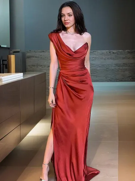 Sheath/Column One-Shoulder...