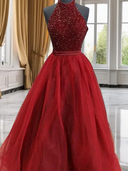 Ball-Gown High Neck Glam...