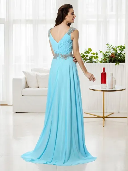 A-line V-Neck Sleeveless...