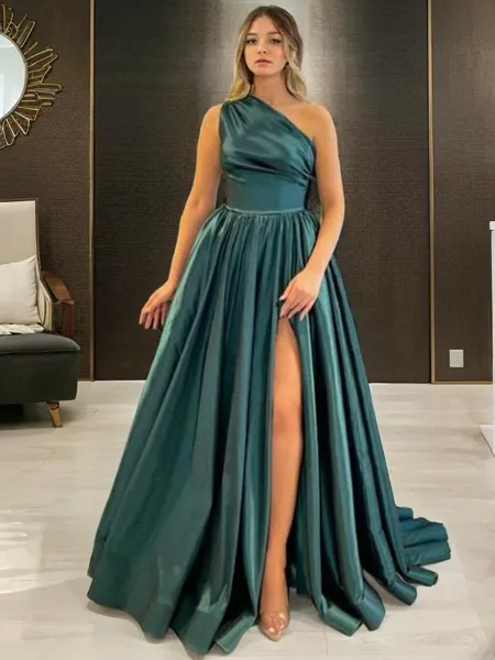 A-line One-Shoulder Trendy...