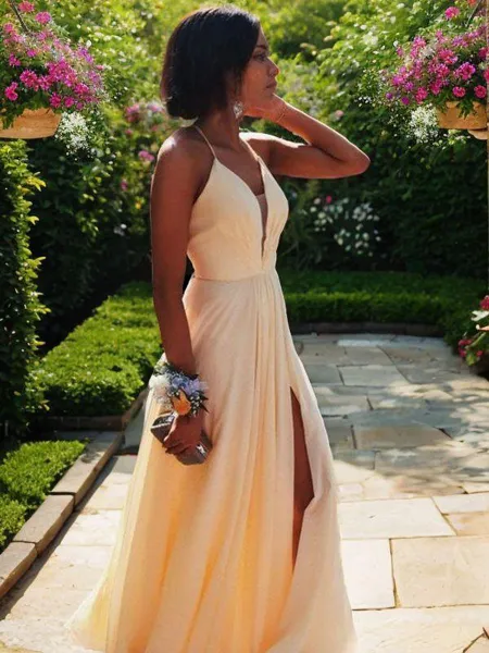 A-line V-Neck Sleeveless...