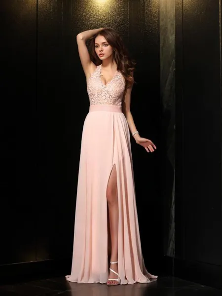 A-line Halter Sleeveless...