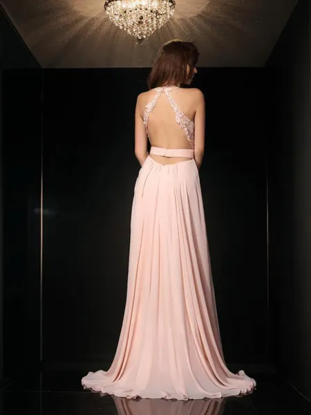 A-line Halter Sleeveless...