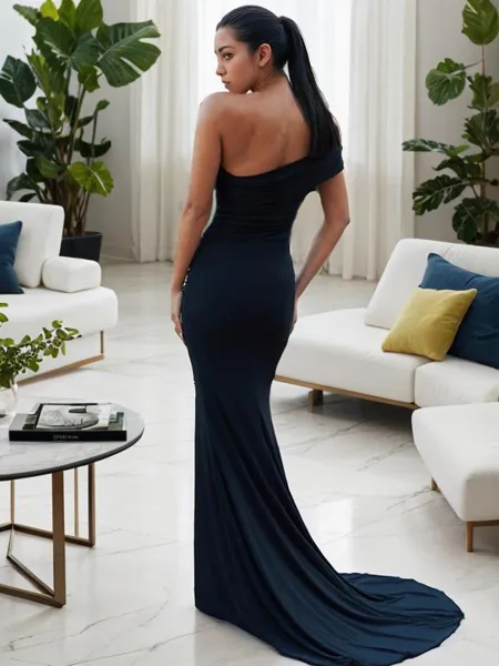 Sheath/Column One-Shoulder...