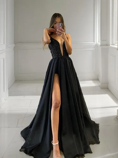 A-line V-Neck Sleeveless...