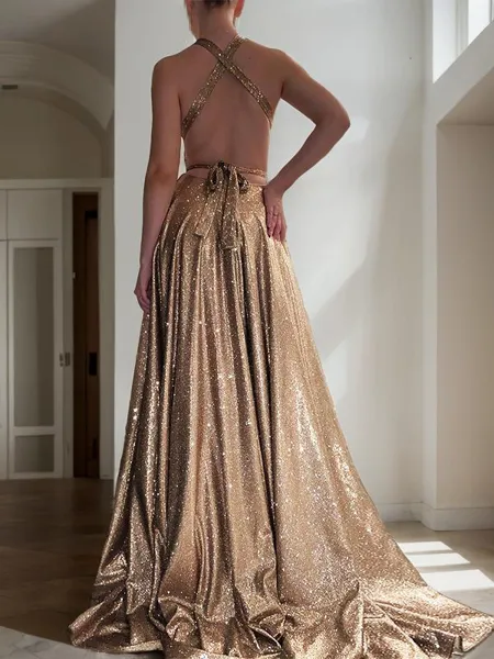 A-line V-Neck Sleeveless...