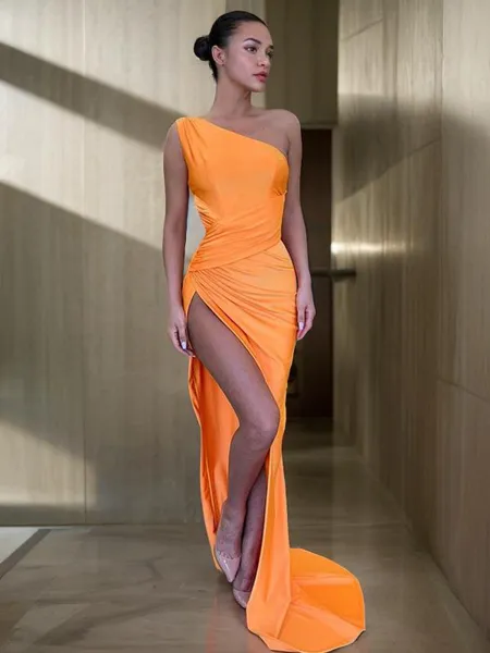 Sheath/Column One-Shoulder...