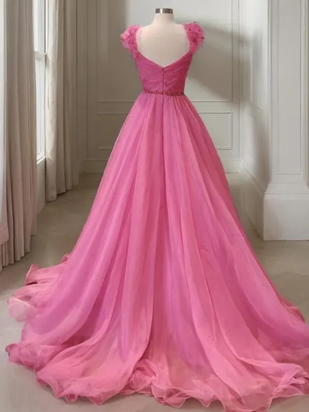 A-line V-Neck Sleeveless...