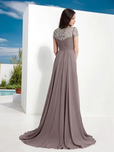 A-line Sheer Neck Short...