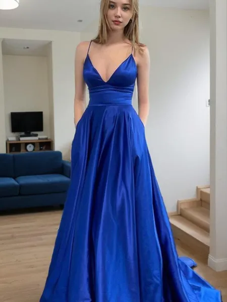 A-line V-Neck Sleeveless...