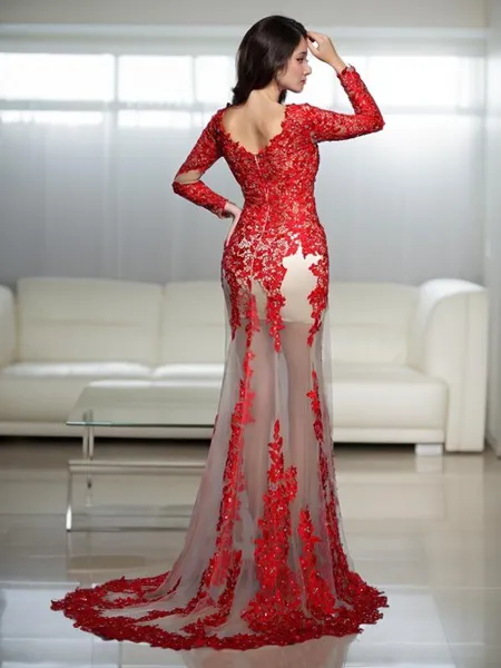 Trumpet/Mermaid V-Neck Long...