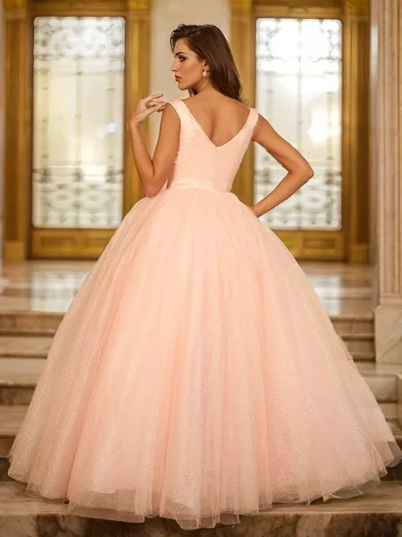 Ball Gown V-Neck Sleeveless...