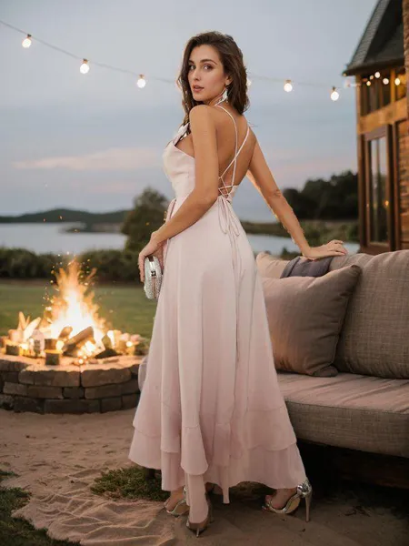 A-line V-Neck Sleeveless...