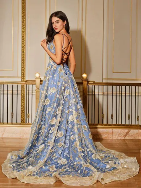 A-line V-Neck Stunning...