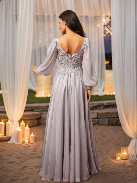 A-line V-Neck Subtle Long...