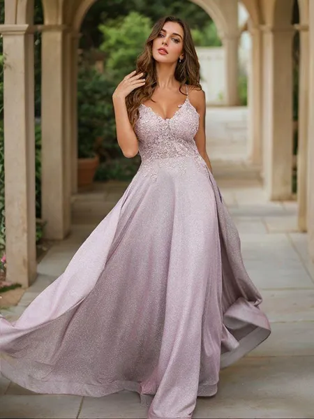 A-line V-Neck Sleeveless...