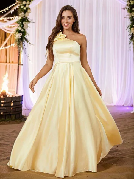 A-line One-Shoulder Glam...