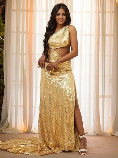 Sheath/Column One-Shoulder...