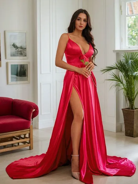 A-line V-Neck Sleeveless...