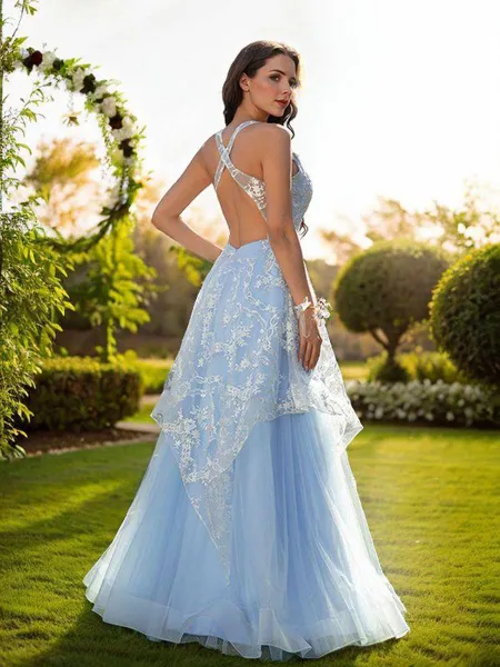 A-line V-Neck Sleeveless...