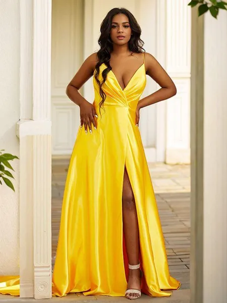 A-line V-Neck Sleeveless...