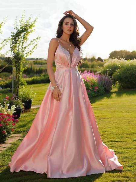 A-line V-Neck Sleeveless...