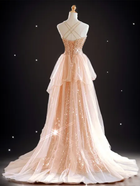 Elegant A-line V-neck Sweep...