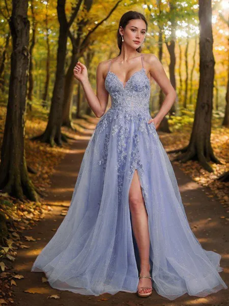 A-line Fashion V-neck Sweep...