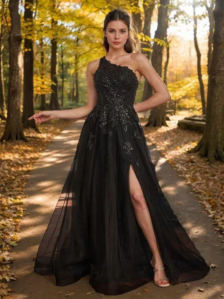 A-line Glam One-Shoulder...