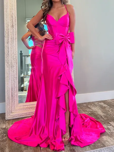 Elegant Sheath V-Neck Bow...