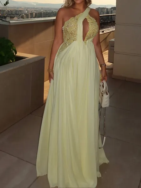 Unique A-line One-Shoulder...