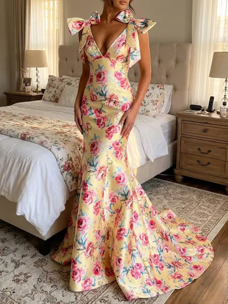 Striking Sheath V-neck Bow...