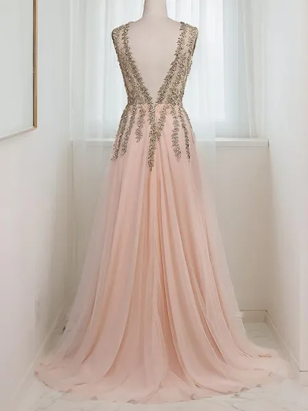 A-line V-Neck Sleeveless...