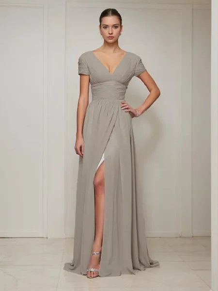 A-line Stylish V-Neck Short...