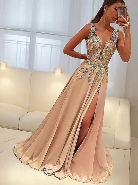 A-line V-Neck Simple...