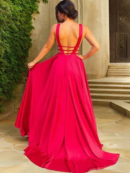 A-line V-Neck Sleeveless...