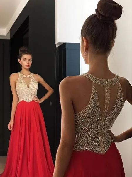 A-line Halter Sleeveless...