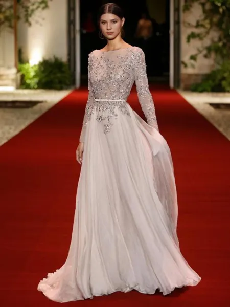 A-line High Neck Long...