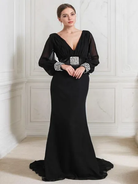 Trumpet/Mermaid V-Neck Long...